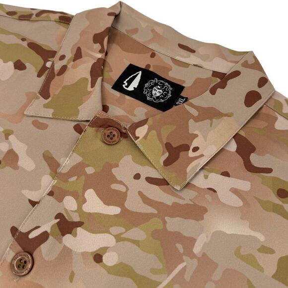 NEW Tachuntfish Men's The Mojito Tropentarn Camo Button Down Shirt Tan/Brown 3XL - Picture 1 of 8